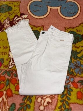 Cello White Ankle Fringe Jeans